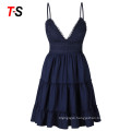 Best selling Summer Sweet Casual Party Style Dresses Striped  sling sexy v-neck bow lace splice dress